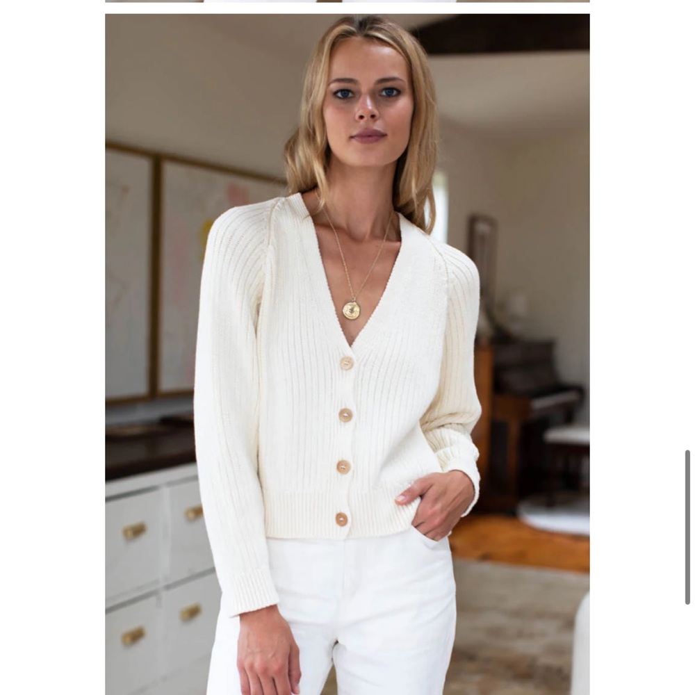 Emerson Fry LOW V NECK CARDIGAN - IVORY ORGANIC